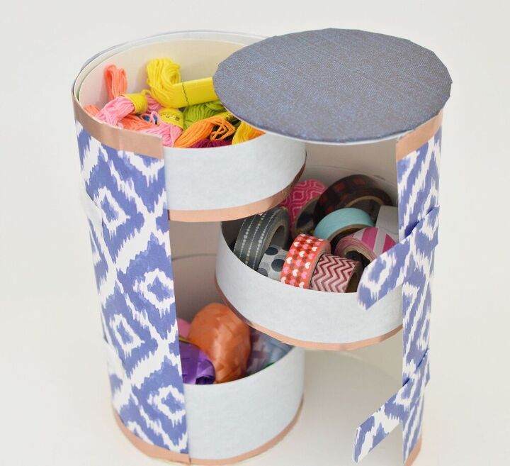 17 brilliant ways crafters keep their craft rooms organized, Make a tiered organize from an old oats container