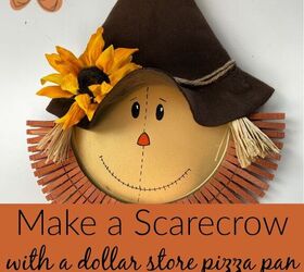 s start planning your prettiest fall porch yet with these 10 ideas, Make a Pizza Pan Scarecrow