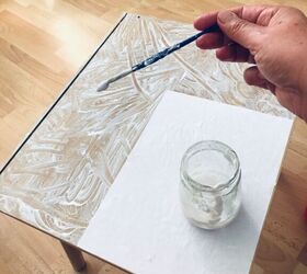 how to use up your old broken china to make a unique mosaic table, Glue paper to table top