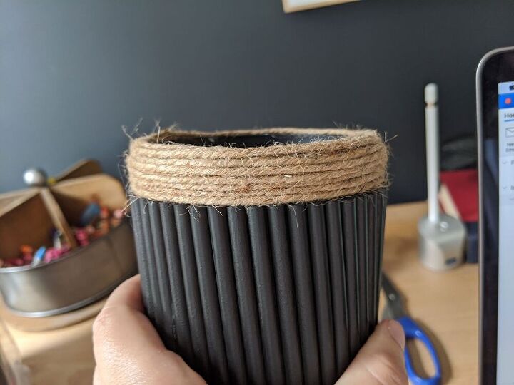 upcycled ribbed wood plant cover using a gelato cup
