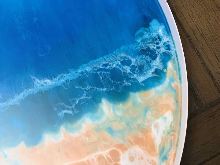 design a tray table with resin ocean art