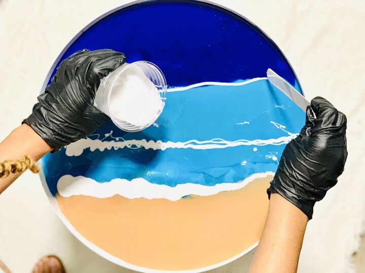 design a tray table with resin ocean art