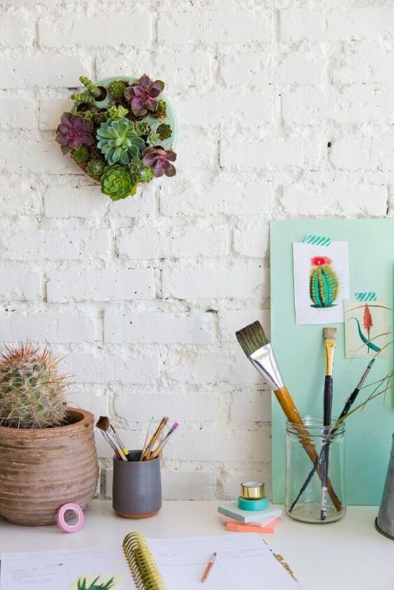 vaso de parede com plantas suculentas como decorao, Vaso de plantas suculentas como decora o de parede
