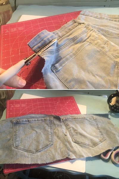 como fazer um organizador de bolso de cabeceira com jeans velhos
