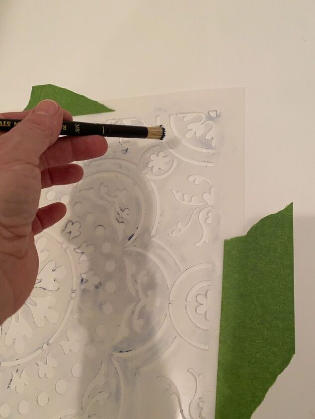 stenciling a tile bathroom floor