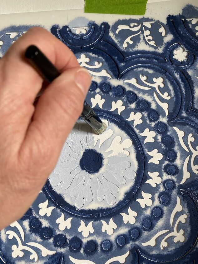 stenciling a tile bathroom floor