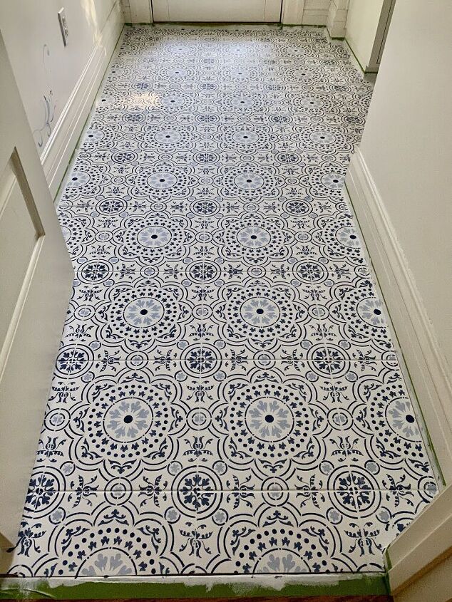 stenciling a tile bathroom floor