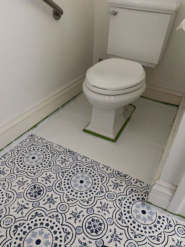 stenciling a tile bathroom floor