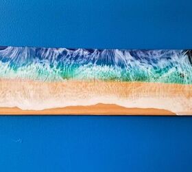 Arte de pared de madera y resina con olas del océano