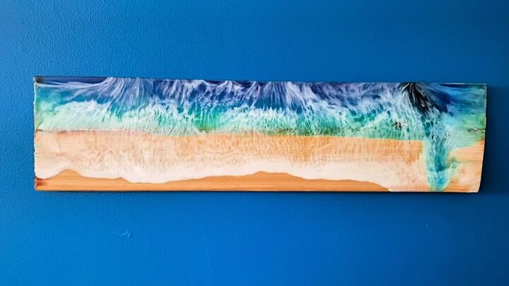 arte de pared de madera y resina con olas del ocano