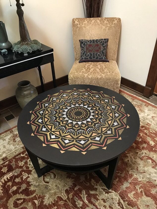 s 9 ways to give your furniture a high end look on a budget, Stenciled Mandala Table