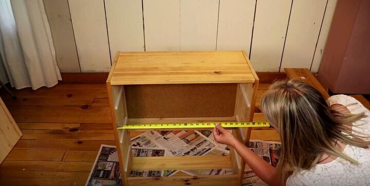 turn a plain ikea rast dresser into a rustic farmhouse nightstand, Add a Shelf