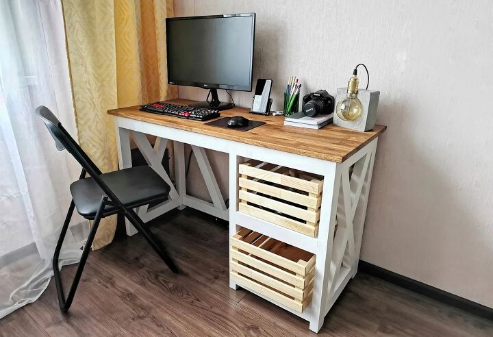 s 14 beautiful diy desk ideas to help you create an at home workspace, Farmhouse X Office Desk