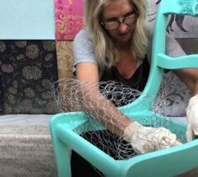 Press chicken wire into an old chair seat & beautify your garden