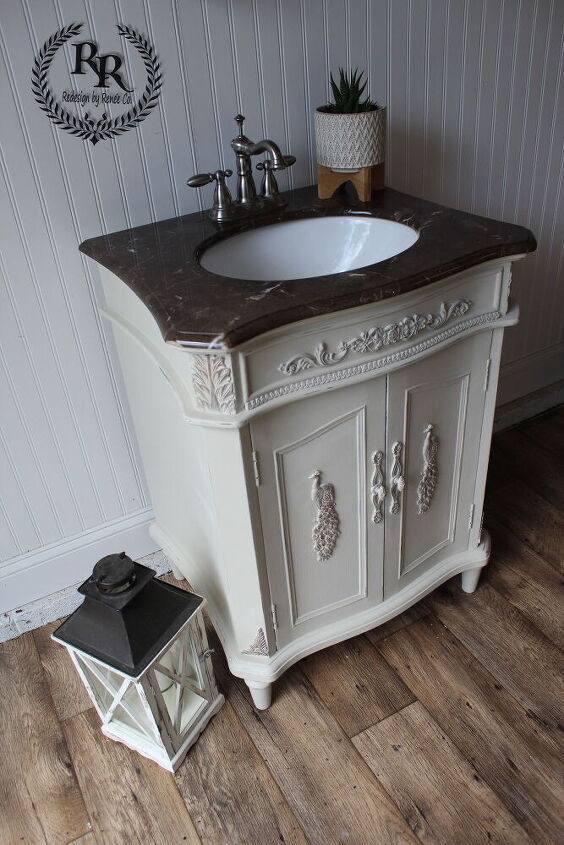 bathroom vanity redesign using retique it chalk paint and prima moulds