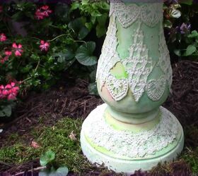 birdbath and garden decorations with real lace