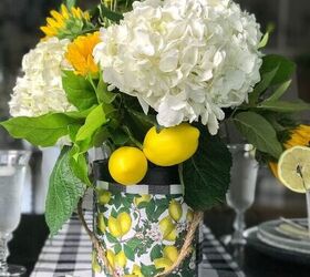 a repurposed bean can into a lemony vase