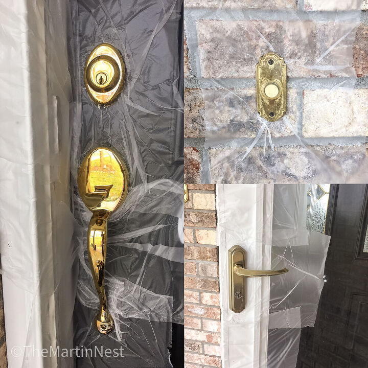 front door hardware update with spray paint