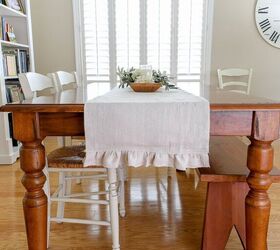 32 charming farmhouse decor ideas you can diy for 30 or less, HOW TO MAKE A TABLE RUNNER OUT OF A DROP CLOTH