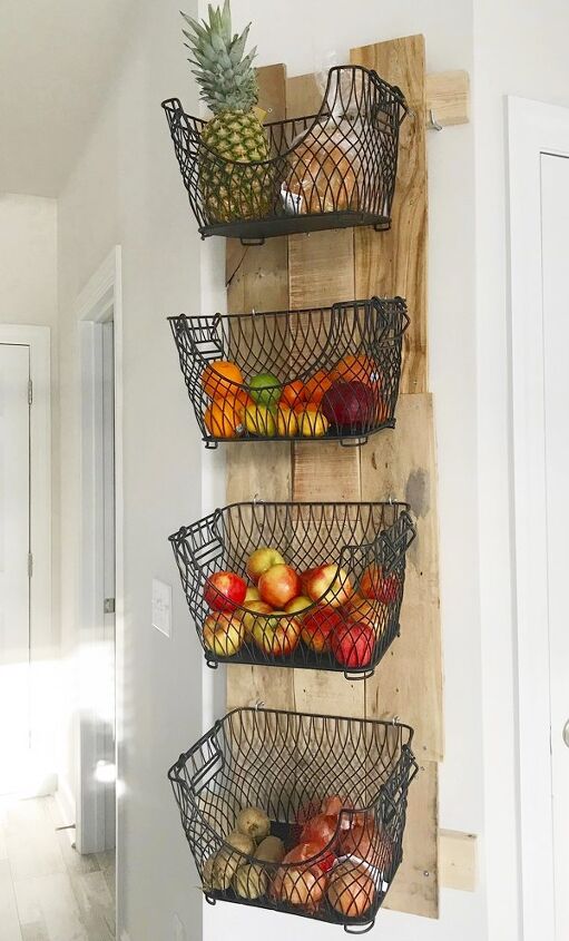 32 charming farmhouse decor ideas you can diy for 30 or less, DIY Wall Mounted Fruit Veggies Holder