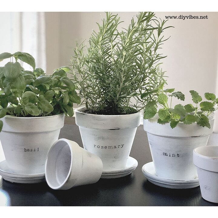 32 charming farmhouse decor ideas you can diy for 30 or less, DIY Chalk Painted Herb Planters