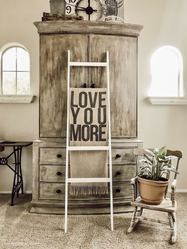 32 charming farmhouse decor ideas you can diy for 30 or less, Easy DIY Blanket Ladder