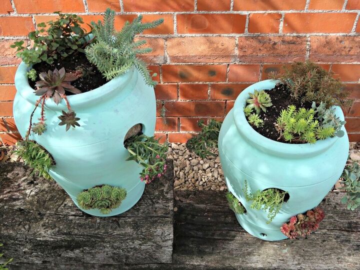 how to turn strawberry planters into succulent pots