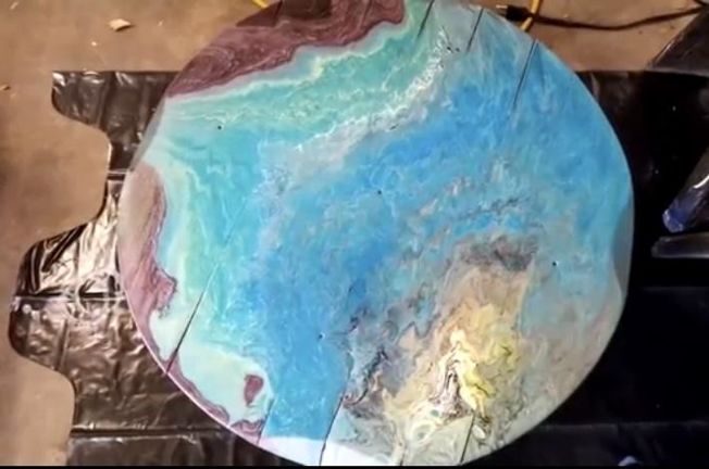 20 gorgeous ideas that ll get you hooked on resin and paint pouring, Transform Wood With Acrylic Pour Painting