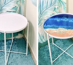 20 gorgeous ideas that ll get you hooked on resin and paint pouring, Design a Tray Table With Resin Ocean Art
