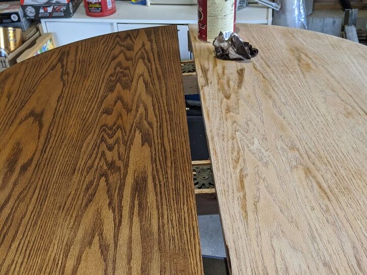 90s oak dining set gets a make over, Half stained