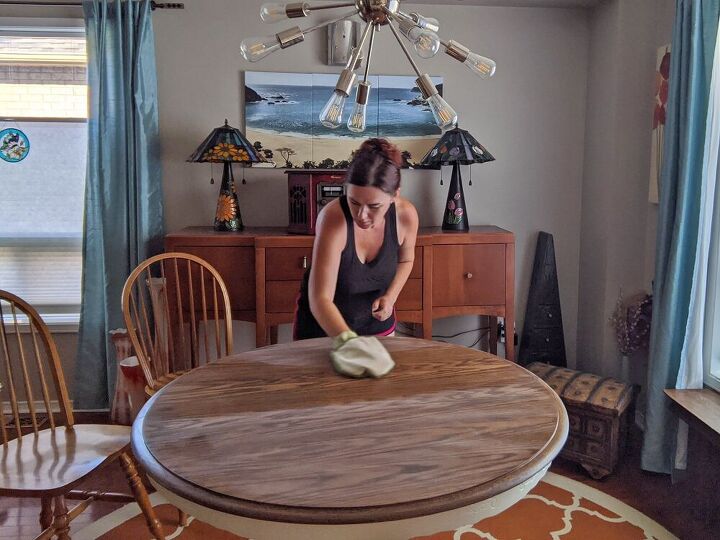 90s oak dining set gets a make over, Light sanding between coats