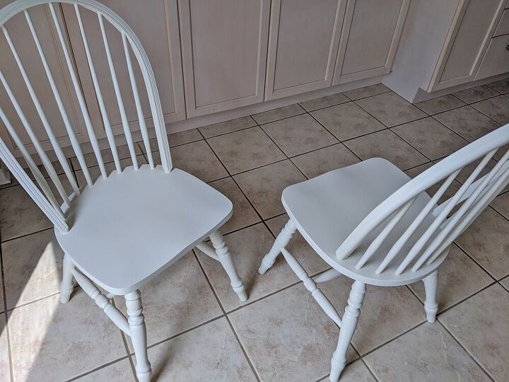 90s oak dining set gets a make over, First two chairs completed