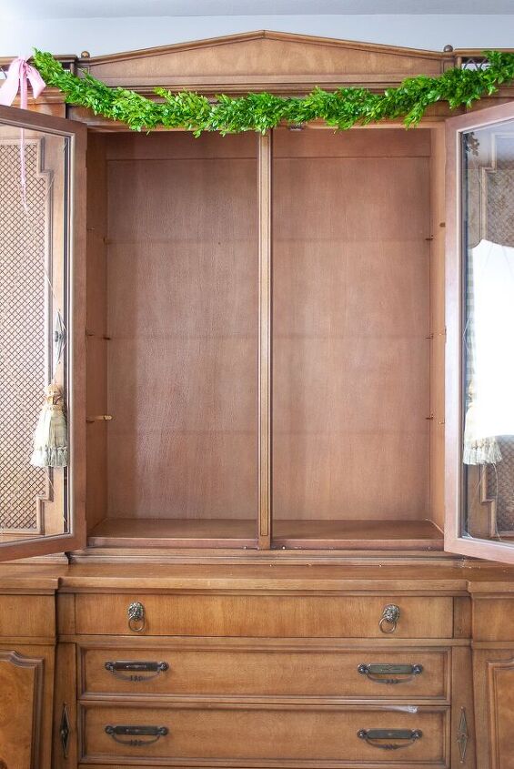 how to line the inside of a china cabinet with wallpaper