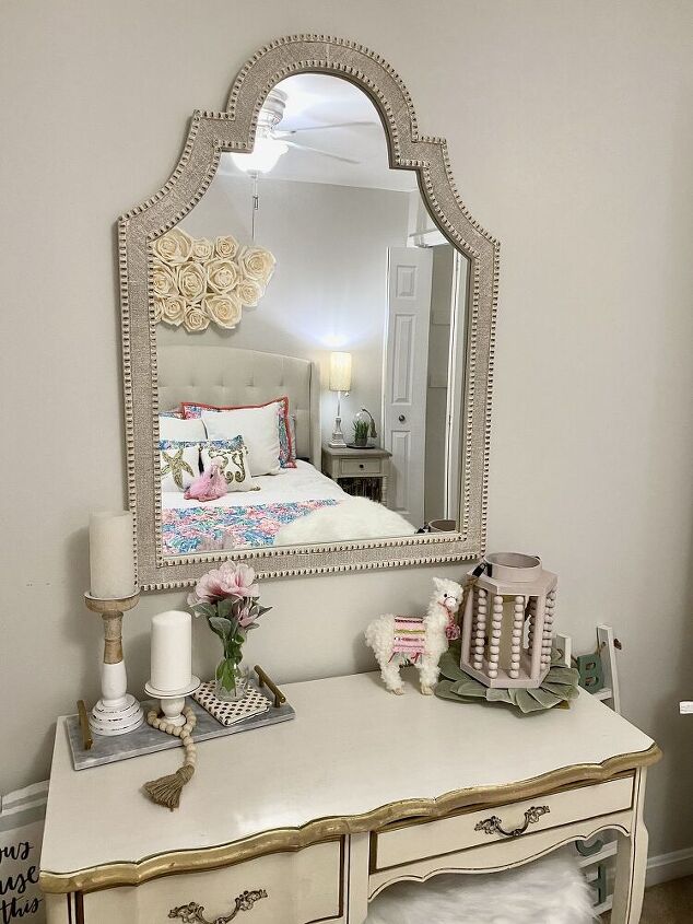 natural wood and chalk painted vanity desk