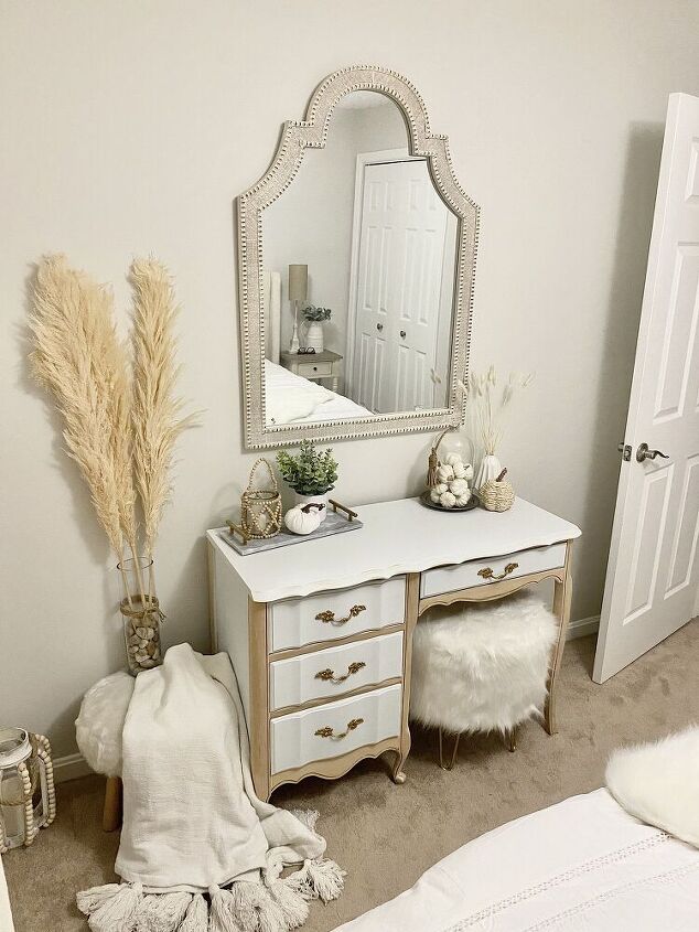 natural wood and chalk painted vanity desk