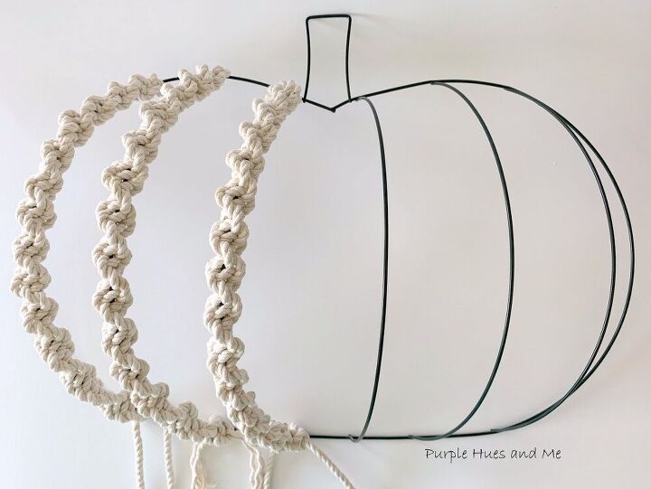 decorate a wire pumpkin using a simple macrame knot