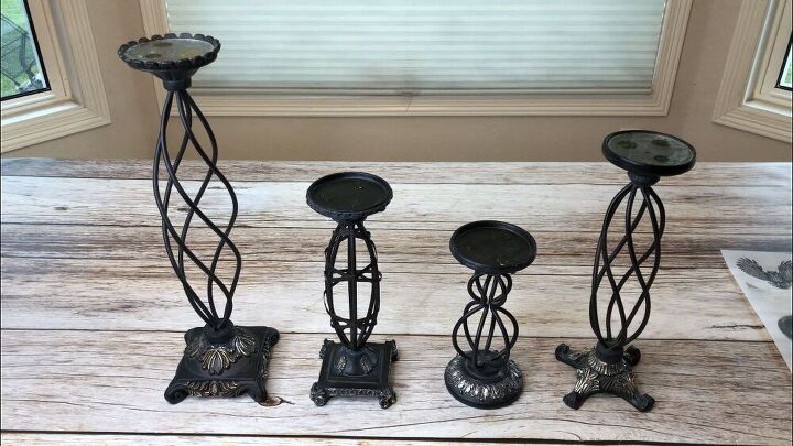 s 12 thrift store transformations that caught our eye this week, Thrifted Candlesticks for Halloween Decor
