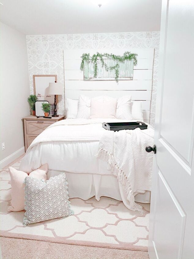 take your bed to the next level with these 18 gorgeous headboards, The DIY Shiplap Headboard We Made With What We Had In The Garage