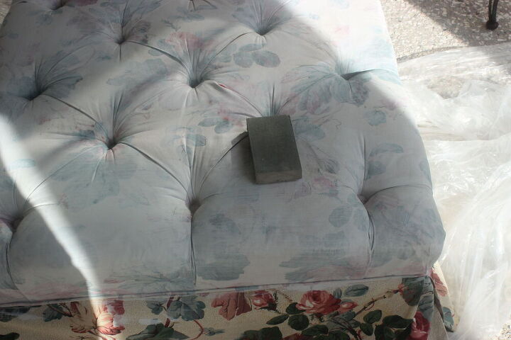 transform your old fabric ottoman by painting it