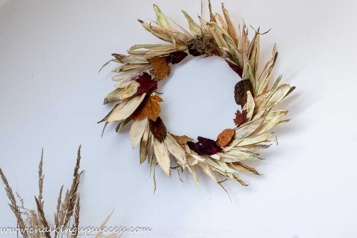 s 16 stunning fall wreaths that you can make for 30 or less, Autumn Wreath With Corn Husk Leaves