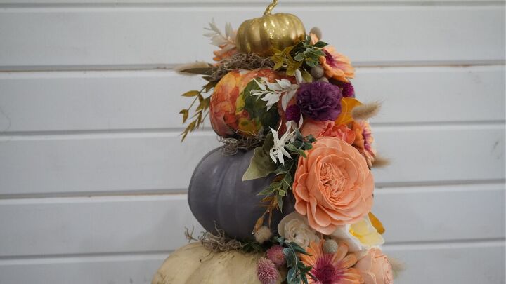 s 32 genius pumpkin ideas to try this fall, Decoupage Pumpkin Topiary