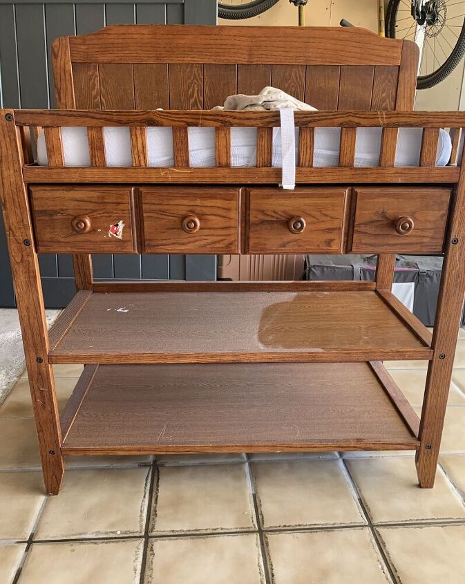 10 furniture transformations that ll make you stop and stare, Changing Table Turned Potting Bench