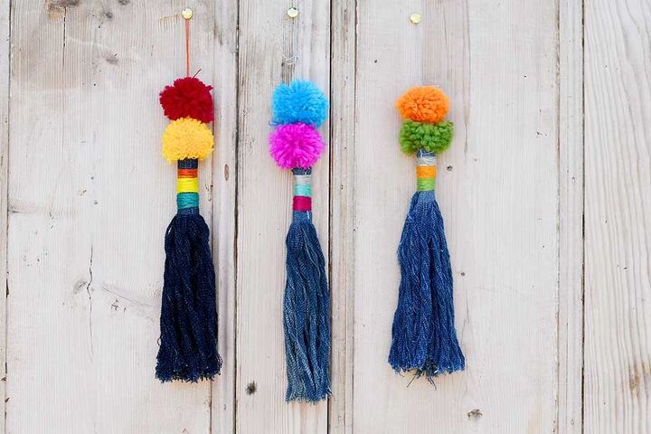 s 15 clever way to reuse your old jeans this season, Gorgeous Colourful Upcycled Giant Tassels for the Home