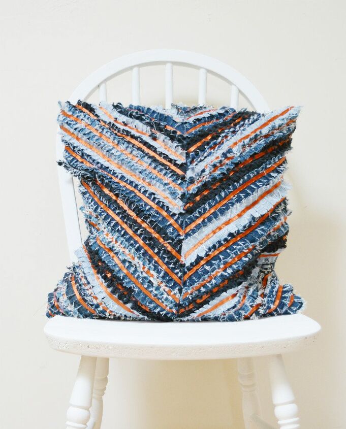 s 15 clever way to reuse your old jeans this season, Denim Chevron Rag Cushion