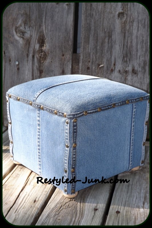 s 15 clever way to reuse your old jeans this season, Denim Cube Footstool Restyled