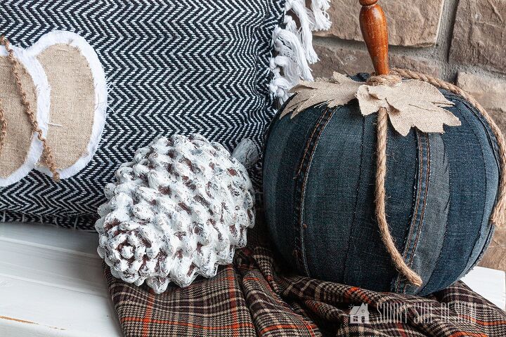 s 15 clever way to reuse your old jeans this season, PUMPKIN DECOR Using an Old Pair of Jeans
