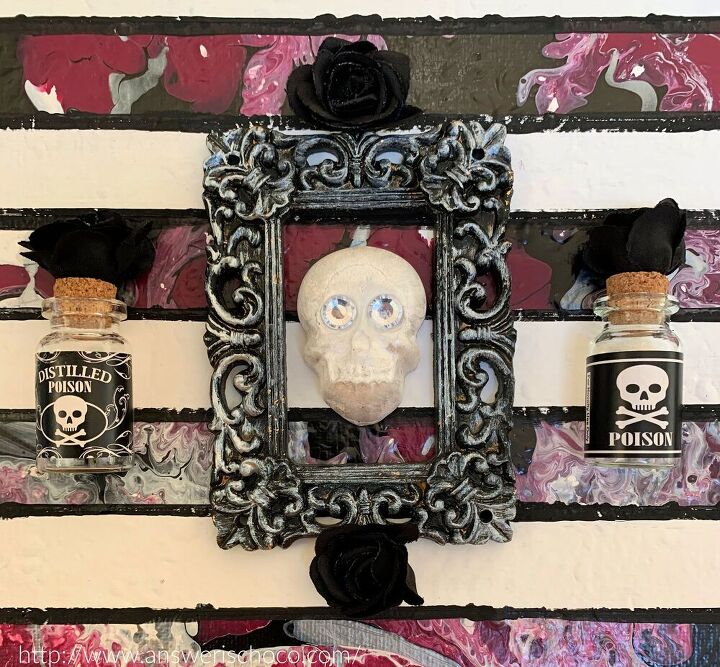 gothic and romantic halloween using paint poured canvases