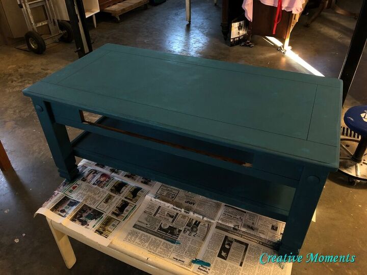 teal rustic country coffee table