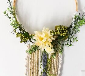 how to make a boho floral hoop wreath with yarn tutorial