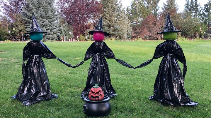 s 5 crazy cool ways to decorate 1 plastic pumpkins, Spooky Yard Witches